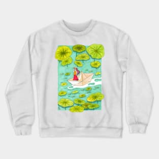 Girl on a paper boat Crewneck Sweatshirt